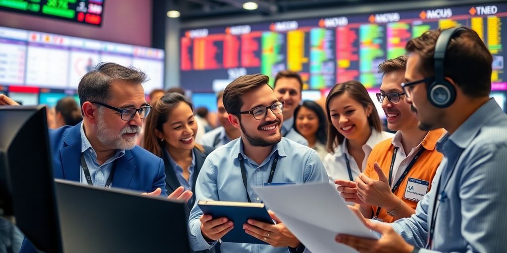 Traders collaborating in a dynamic trading environment.